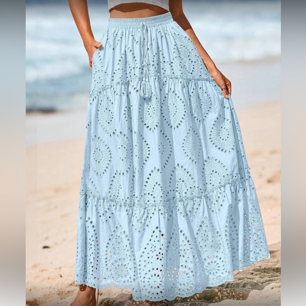 Stunning Navy Blue EyeleMaxi Skirt